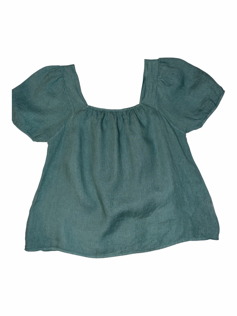Bellambia Linen Sage Puff Sleeve Scoop Neck Blouse - Picture 5 of 5